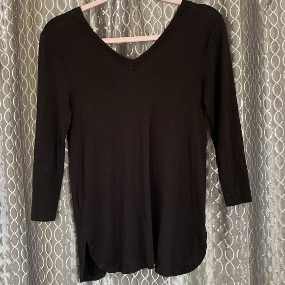 Bordeaux Anthropologie Soft & Stretchy V Neck 3/4 Sleeve Black Top Size XS/TP - Picture 5 of 6